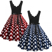 Sexy Backless V-neck Dots Printed Sleeveless Dress