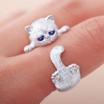 Cute Style Rhinestone Inlaid Cat Shaped Ring