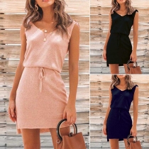 Fashion Solid Color Sleeveless V-neck High-low Hem Dress