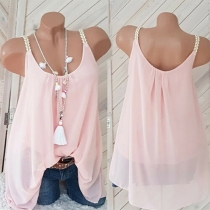 Fashion Solid Color U-neck Loose Sling Top