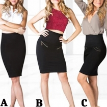 OL Style Solid Color High Waist Slim Fit Skirt