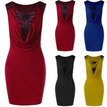 Sexy Lace Spliced Cowl Neck Sleeveless Slim Fit Dress