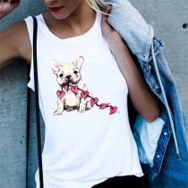 Cute Cartoon Animal Printed Round Neck Tank Top