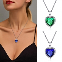 Fashion Imitation Gem Inlaid Heart Pendant Necklace