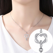 Fashion Rhinestone Inlaid Twisted Heart Pendant Necklace