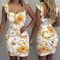 Sexy Backless Sleeveless Slim Fit Printed Dress
