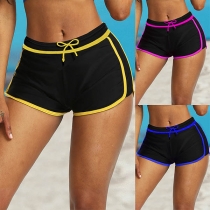 Fashion Contrast Color Drawstring Waist Swimming Shorts