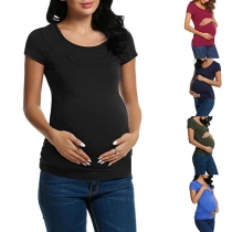 Fashion Solid Color Short Sleeve Round Neck Maternity T-shirt
