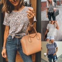 Fashion Short Sleeve Round Neck Leopard Printed T-shirt