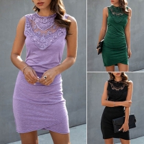 Sexy Lace Spliced Sleeveless Round Neck Slim Fit Dress