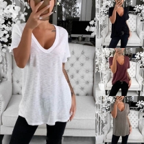 Simple Style Short Sleeve V-neck Solid Color T-shirt