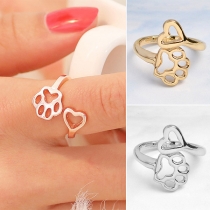 Creative Style Dog's Paw & Heart Shaped Open Ring