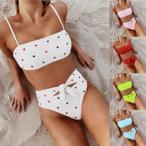 Sexy High Waist Heart Printed Bikini Set
