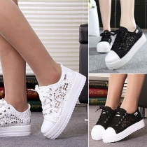 Fashion Flat Heel Round Toe Hollow Out Lace-up Canvas Shoes
