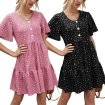 Fresh Style Short Sleeve Ruffle Hem Dots Printed Dress