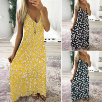 Sexy V-neck Daisy Printed Sling Dress