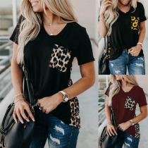 Fashion Printed Spliced Short Sleeve V-neck T-shirt