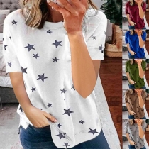 Fashion Short Sleeve Round Neck Star Printed T-shirt