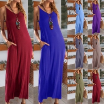 Simple Style Solid Color V-neck Sling Dress