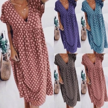 Fashion Short Sleeve V-neck Printed Dress