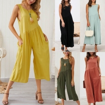 Sexy Backless Sleeveless Round Neck Solid Color Jumpsuit