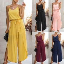 Sexy Side Slit Hem V-neck Sling Jumpsuit