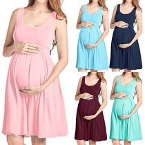 Fashion Solid Color Sleeveless Round Neck Maternity Dress