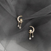 Fashion Rhinestone Inlaid Star Crescent Shaped Stud Earrings