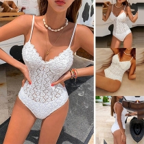 Sexy Backless V-neck Lace One-piece Swimsuit