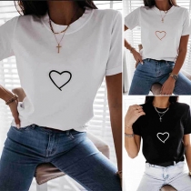 Simple Style Heart Printed Short Sleeve Round Neck T-shirt