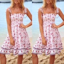 Bohemian Style Backless High Waist Printed Sling Dress