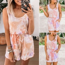 Fashion Sleeveless Round Neck Tie-dye Printed Romper