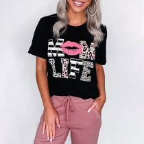 Casual Style Short Sleeve Round Neck Letters Printed T-shirt