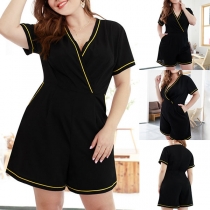 Fashion Short Sleeve V-neck Plus-size Romper