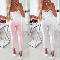 Fashion Solid Color High Waist Slim Fit Lace-up Pencil Pants