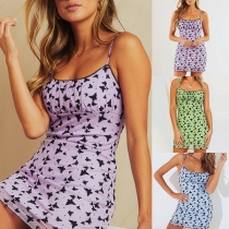 Sexy Backless Butterfly Printed Slim Fit Sling Dress