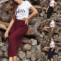 Fashion Solid Color High Waist Pleated Skirt