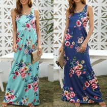 Sexy Backless Sleeveless High Waist Printed Maxi Dress