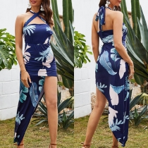 Sexy Backless Irregular Hem Crossover Halter Dress