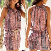 Bohemian Style Sleeveless Round Neck Printed Beach Dress