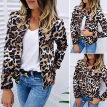 Fashion Long Sleeve Stand Collar Leopard Printed Thin Jacket