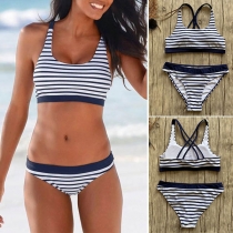 Sexy Low-waist Backless Striped Bikini Set