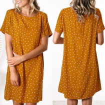 Fashion Short Sleeve Round Neck Dots Printed Dress