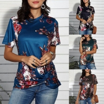 Fashion Short Sleeve Round Neck Twisted Hem Printed T-shirt