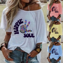 Fashion Half Sleeve Round Neck Letters Printed T-shirt