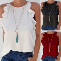 Fashion Solid Color Sleeveless Ruffle Top