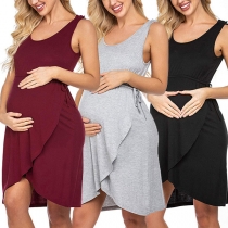 Fashion Sleeveless Round Neck Irregular Hem Maternity Dress