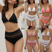 Sexy High Waist Hairball Spliced Bikini Set