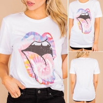 Chic Style Short Sleeve Round Neck Lip Printed T-shirt