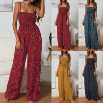 Sexy Backless High Waist Dots Printed Sling Jumpsuit